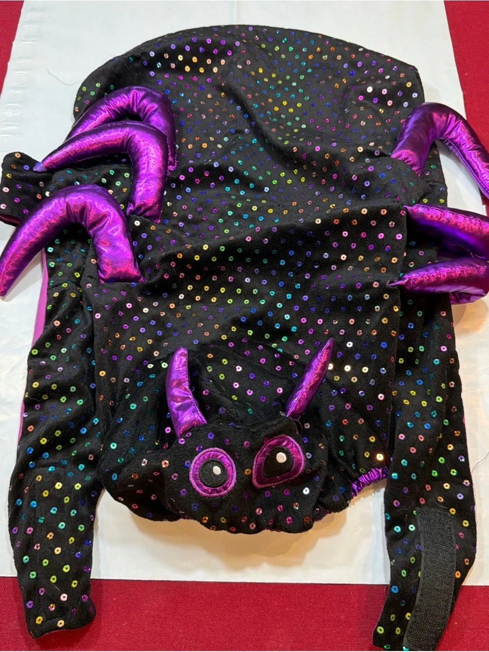 SPIDER XL DOG Halloween Costume Tarantula Black Shiny Purple funny Sequins Fun